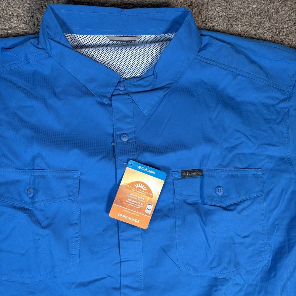 Columbia Men 3XLT Shirt Utilizer Fishing Short Sleeve Blue Outdoors - Picture 3 of 9